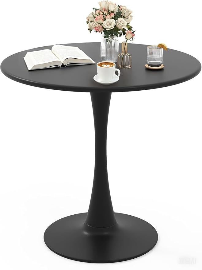 ERGOMASTER 32 Inches Black Round Dining Table, Modern Tulip Kitchen Table for 2 to 4 Person, Metal Round Pedestal Table for Apartment, Small Space, Cafe