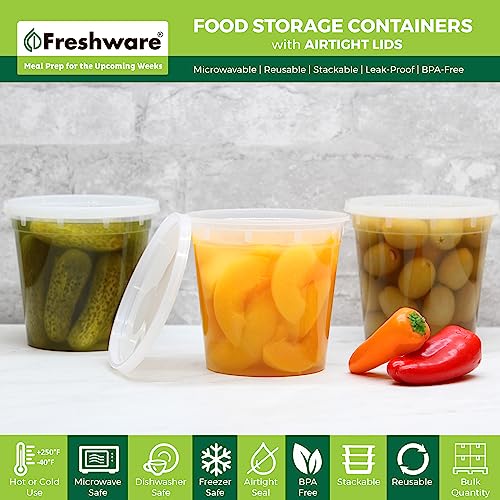 Freshware Food Storage Containers 24 oz Plastic Deli Containers with Lids, Slime, Soup, Meal Prep Containers, BPA Free, Stackable, Leakproof, Microwave/Dishwasher/Freezer Safe, 48 count (pack of 1) - size: 24 oz - 48 Sets
