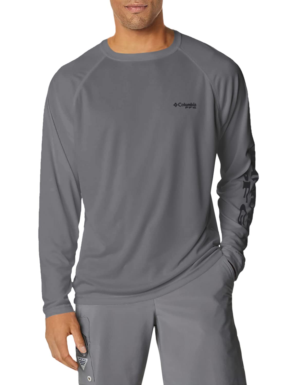 Columbia Men's PFG Terminal Tackle Long Sleeve Fishing Shirt, City Grey/Black Logo, Medium