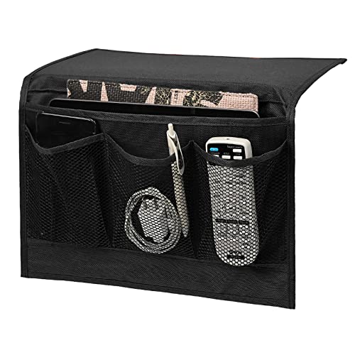 Surblue Bedside Caddy 4 Pockets Bedside Storage Organizer for TV Remote Control Phone Glasses Magazine (Black) - color: Black
