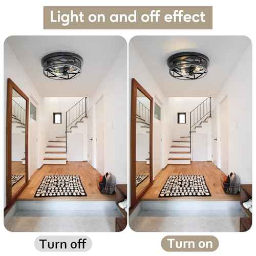 13 Inch Close to Ceiling Light Fixtures 2 Pack, 3-Lights Farmhouse Flush Mount Ceiling Light, Black Indoor Metal Cage Semi Flush Mount Ceiling Light for House Hallway Kitchen Bedroom