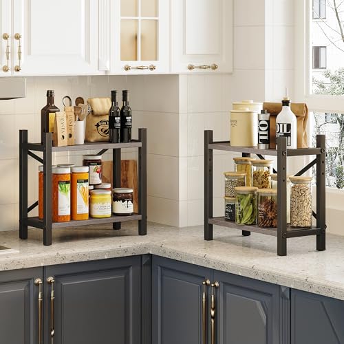 Desktop Bookshelf, 4-Tier Stackable Narrow Bookcase, Adjustable Industrial Desk Organizer & Hutch - Rustic Brown Wood Desktop Book Organizer for Living Room, Bedroom & Home Office - color: Grey