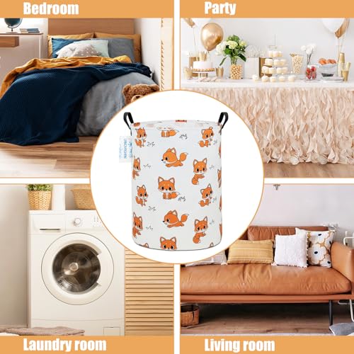 LANGYASHAN Laundry Basket Canvas Fabric Collapsible Organizer Basket for Storage Bin Toy Bins Gift Baskets Bedroom Clothes Children Nursery Hamper (Round Fox) - color: Fox