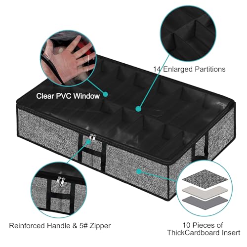 Under Bed Shoe Storage Organizer for Closet 2 Pack Fits 32 Pairs Underbed Shoes Container Boxes with Sturdy H-Handles, Foldable Shoe Rack Holder,Black - color: Black-32pairs, style: H-Handle