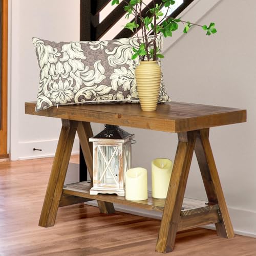 Wnutrees Farmhouse Wood Bench, Rustic Indoor Storage Bench for Entryway, Living Room, Dining Room, Solid Wood Construction, Original Wood - size: 30" wood bench
