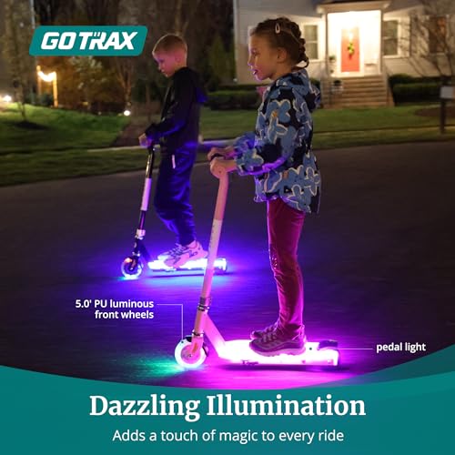 Gotrax Scout Pro Electric Scooter for Kids, Max 3 Mile Range, 6 Mph Speed by 80W Motor and Thumb Throttle, 5" Solid Wheels with Flash Wheel & Deck Lights, Max 110 Lbs Load for Boy & Girl Ages 4-7