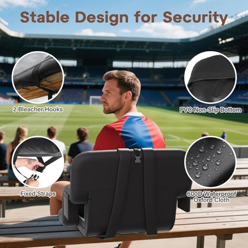 Stadium Seats with Back Support - Portable Bleacher Chairs with Back and Cushion, 6 Adjustable Positions Pdded Bleacher Seat for Sport Events Camping Fishing