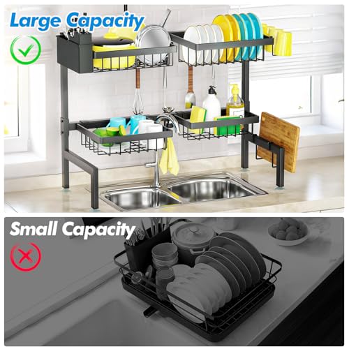 SNSLXH 4 Baskets 2-Tier Over The Sink Dish Drying Rack, 26.57"-35", Large Sink Rack for Kitchen, Extensible and Adjustable, Saving Kitchen Space - size: 2 tiers 4 baskets