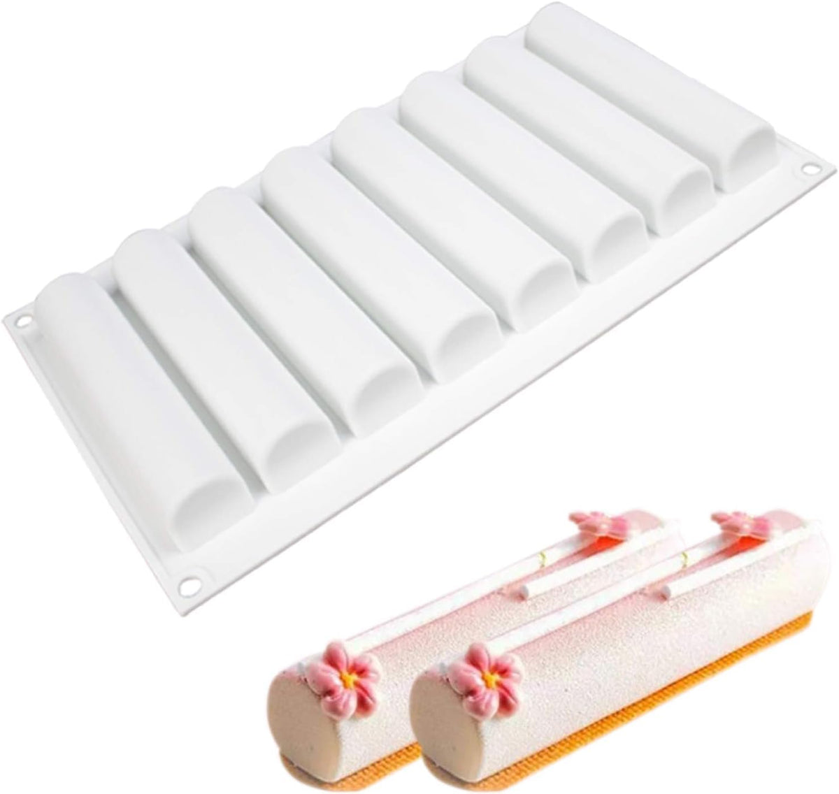 OCPO Kitchen Orange Silicone Mold for Baking Mousse Cake, 8 Cavities