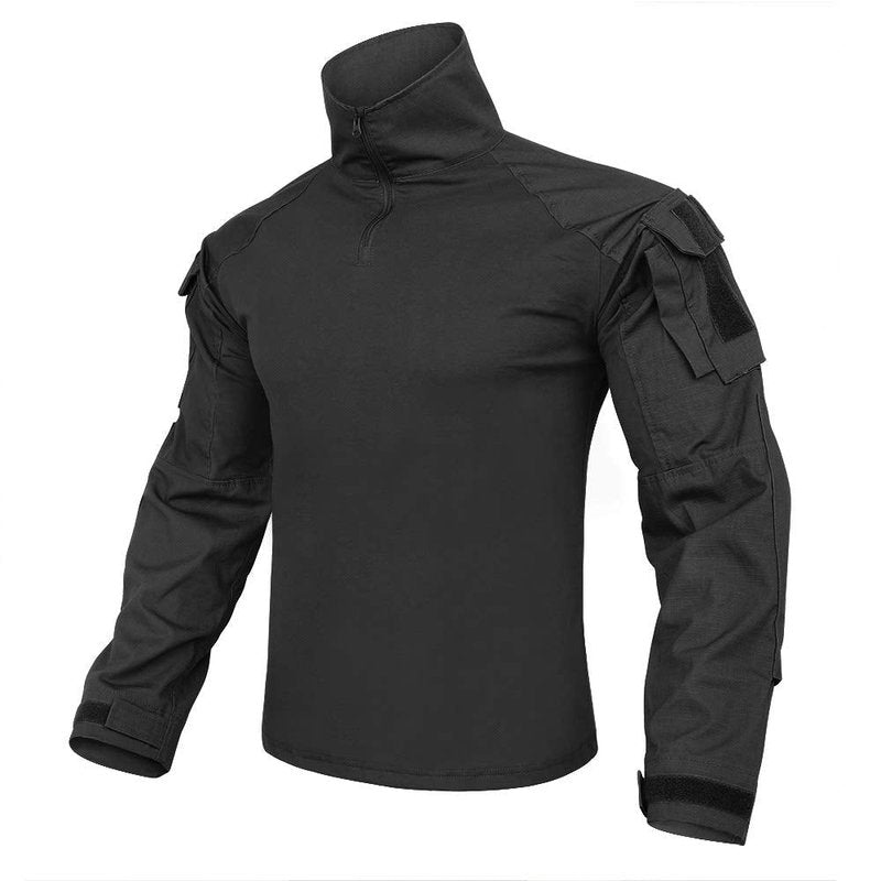 KRYDEX Tactical Men's Combat Shirt Rapid Assault Long Sleeve Shirt with Elbow Pads (US, Alpha, Small, Regular, Regular, Black)
