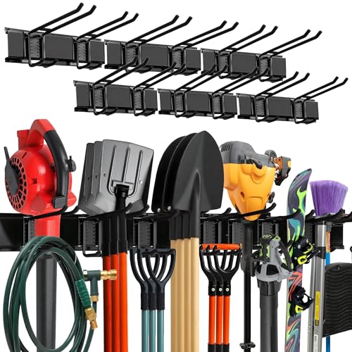 TIDYME Garage Wall Organizer | 96" Heavy-Duty Tool Storage Rack | Adjustable Double-Layer Hooks | 600 lbs Capacity | Carbon Steel Wall Mount Holder for Shovels, Rakes, Ladders & Power Tools - size: 96" (0 Shelves)