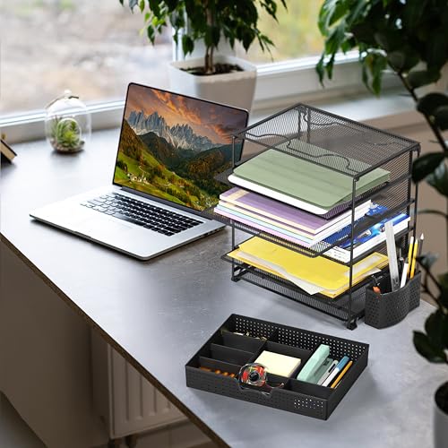 Simple Houseware 5-Tier Document File Tray with Supplies Sliding Drawer and Pen Bucket, Black