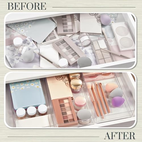 STORi SimpleSort 3-Piece Stackable Clear Drawer Organizer Set | 12" x 6" x 2" Rectangle Trays | Wide Makeup Vanity Storage Bins and Office Desk Drawer Dividers | Made in USA - size: 12x6x2"