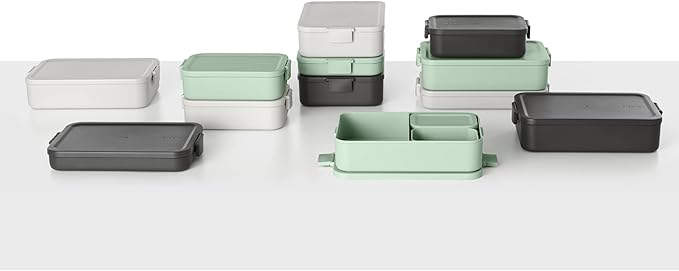 Brabantia Make & Take Medium Lunch Box (Light Gray) BPA-Free, Airtight Snap Locks, Microwave & Freezer Safe, Travel Meal Prep Container