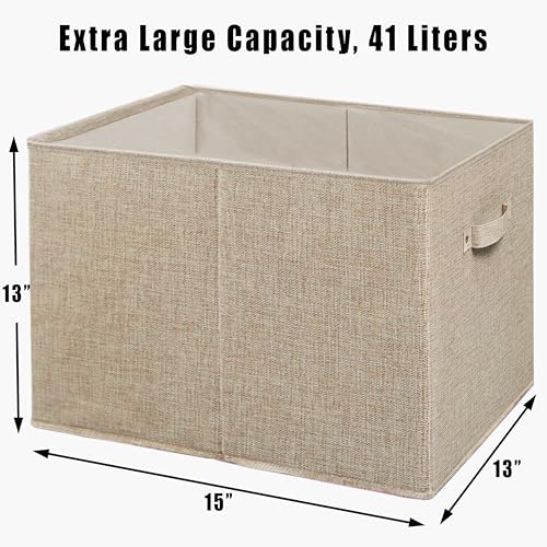 Simple Houseware 15 x 13 Inch Collapsible Fabric Storage Bin with Handles, 2 Pack, Beige - color: Beige