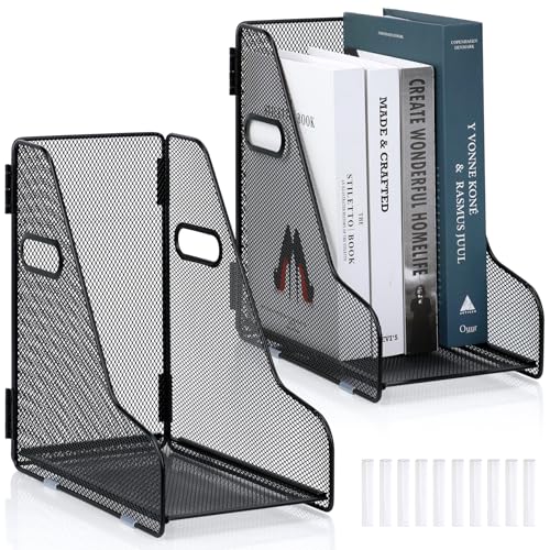 2 Pack Large Binder Folder Holder for Desk Metal Mesh Magazine File Holder Black Vertical File Storage Desktop Binder Organizer Desk Folder Organizer for 3Inch 4Inch 5Inch Binder 10" L x 6" W x 11" H