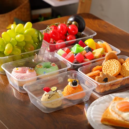 Bokon 100 Pcs Plastic Meal Prep Container with Lid Disposable Clear Lunch Containers Stackable Food Storage Container Box Spill Proof for Salad Snack Microwave Dishwasher Freezer Safe (Multiple Sizes) - size: Multiple Sizes