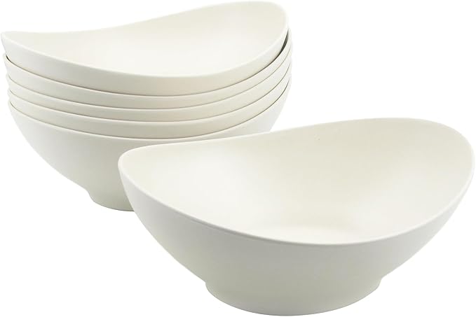 Oval Salad Bowls 34oz, Bamboo Fiber Serving Bowls Set of 6, Individual Salad Bowls for Kitchen Eating Restaurant, Deep Soup Bowls for Salad,Fruit,Pasta,Vegetable, Dishwasher Safe, Matte White