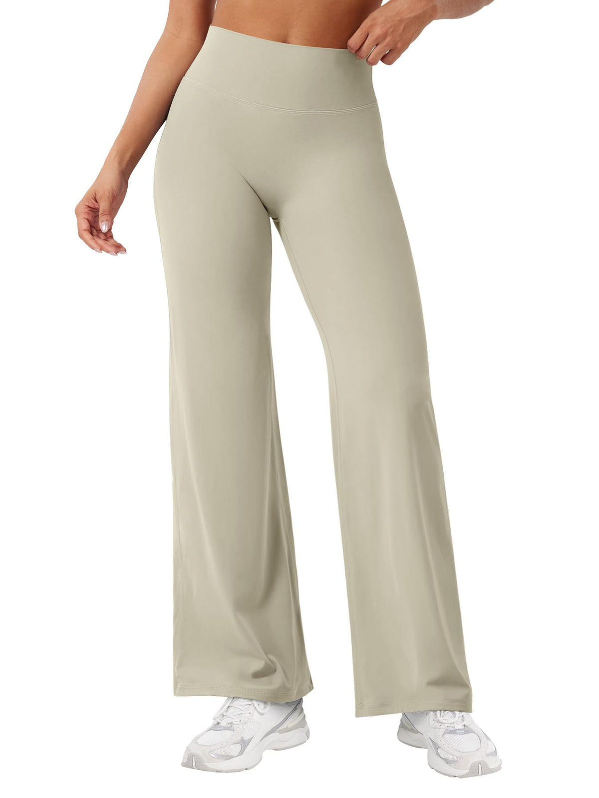 YEOREO Workout Womens Straight Leggings 29" Eddiy Yoga Pants Light Sand L