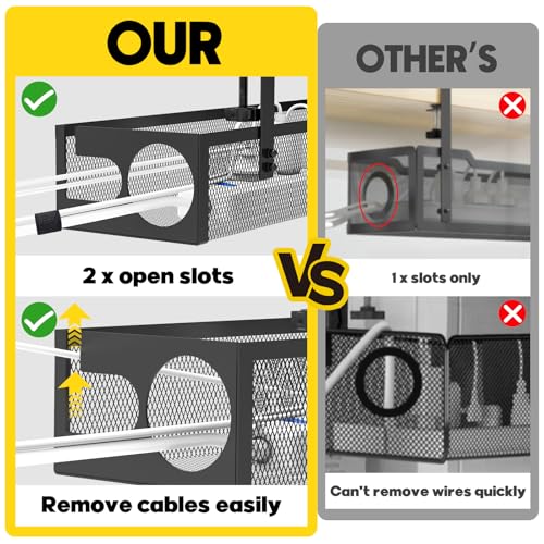 Under Desk Cable Management Tray No Drill 15.1’’, Metal Mesh Cable Management Box with Hybrid Side Slots Cable Raceway,Adjustable Cable Tray with Wire Management for Office Home,1 Pack (Black) - color: Black