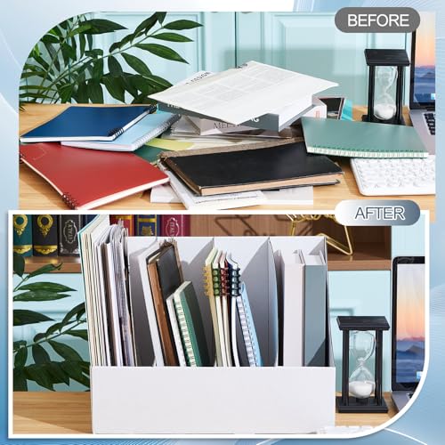 3 Pack Cardboard Magazine File Holders 12 Grids Vertical Book Bins 10.6'' x 10.2'' x 14'' Magazine Document Storage Box for Desk Shelves Home Office Classroom Library Use (White) - color: white