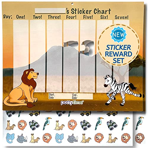 Potty Watch Training Sticker Chart - Potty Training with 4-Weekly Savanna Themed Charts & 144 Stickers - Easy to Peel Stickers for Kids - Reward Their Efforts, Fosters Fun & Independence