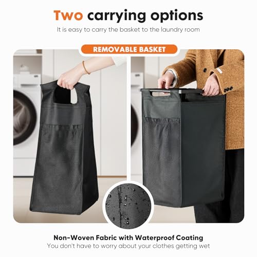 DUMOS Laundry Hamper with 2 Pull-Out Removable Sorter Bags, Movable Wheels, Freestanding Clothes Basket Organizer in Bathroom, 2 × 13.1Gal (99L) Capacity, Rustic Brown and Black - size: 26.2 Gal (99L)