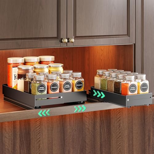 SNTD Pull Out Spice Rack for Upper Cabinet - Expandable Organizer with Smooth Ball Bearing Slides, No Drill Mounting Spice Storage for Kitchen (1 Pack, 4.1" to 7.2" W X 10" D X 2.2" H) - size: 4.1"W X 10"D X 2.1"H