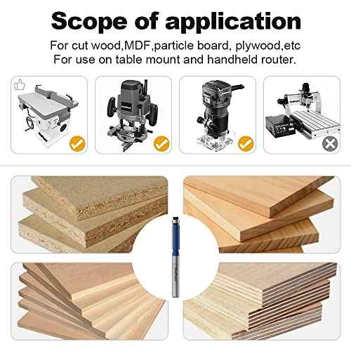 FivePears Flush Trim Router Bits 1/4 Inch Shank, 1/4 Inch Cutting Diameter, 3/4 Inch Cutting Height, Bottom Bearing Flush Straight Cut Trim Router Bit for Woodworking.