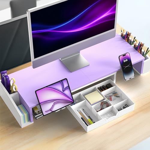 Simple Houseware Desk Dual Monitor Stand Riser with Drawer, Purple - color: Purple