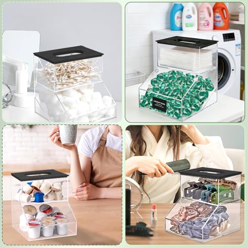 2 in 1 Dryer Sheet Holder & Laundry Pods Container, Laundry Detergent Organizer Container with Lid, Acrylic Laundry Room Organization Storage Containers with Labels, Dishwasher Pod Holder - color: Black - New 2