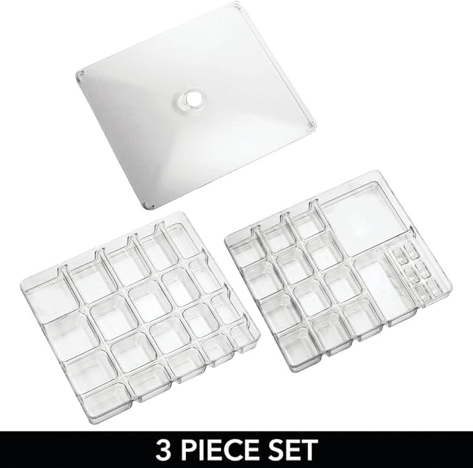 mDesign Makeup Organiser - Practical Cosmetics Storage Box with 2 Drawers and Shelf Space for Nail Polish, Lip Stick, Jewellery and More - Ideal Plastic Drawer Storage - Transparent/Clear