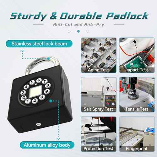 SFW Fingerprint Padlock with Key,Heavy Duty Combination Lock Locker,Water Resistance with Codes APP Access for Outdoor Fence Gate Pool Shed Gym Lock Storage