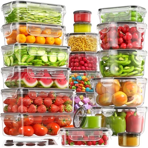 40 PCS Food Storage Containers with Lids Airtight (20 Containers & 20 Lids), 100% Leakproof Meal Prep Container Set for Kitchen Storage, BPA-free, PVC-free Reusable Plastic, Microwave/Dishwasher Safe