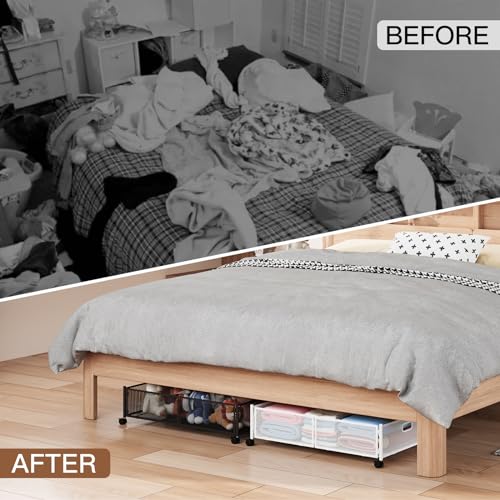 Gawerk Under Bed Storage with Wheels, Foldable Metal Mesh Underbed Storage Container Bins, Tool-free Assembly Clothes Drawer Organizer,2Pack - color: Black