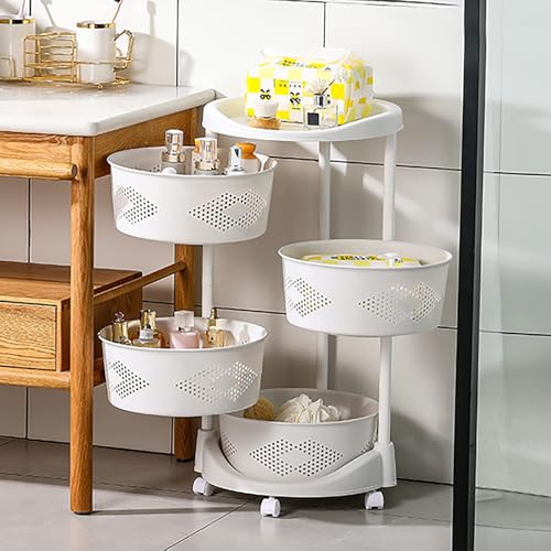 4 Tier Kitchen Storage Rack, Rotating Storage Shelf with Lockable Casters Multi-Layer Kitchen Storage Shelf Vegetable Rotating Shelf Organizer Stackable Storage Shelf Round Storage Car - size: 4 Tier