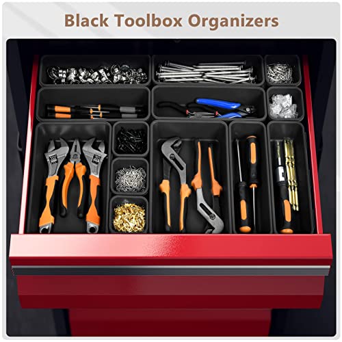 A-LUGEI【𝟱𝟴𝗣𝗰𝘀】【5 Size】 Tool Box Organizer Tray Divider Set, 【Black】 Desk Drawer Organizer, Garage Organization and Storage Toolbox Accessories Rolling Tool Chest Cart Cabinet WorkBench Small Part - size: 58pcs-5 Size