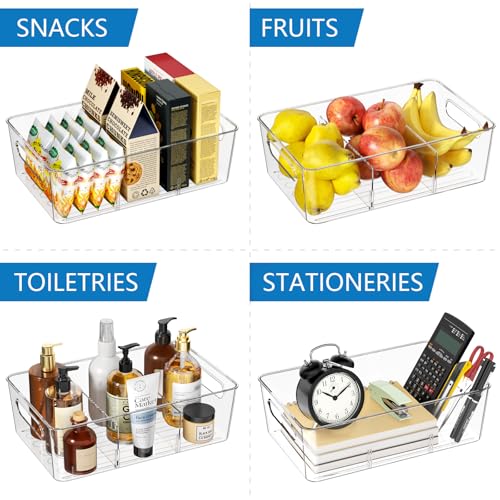 Mpotmiy Pantry Organizers and Storage , 8 Pack Snack Organizer for Pantry Shelf,Food Storage Bins with Divider,Clear Containers for Organizing,Transparent Plastic Basket,Refrigerator and Fridge Bins - style: 8pack