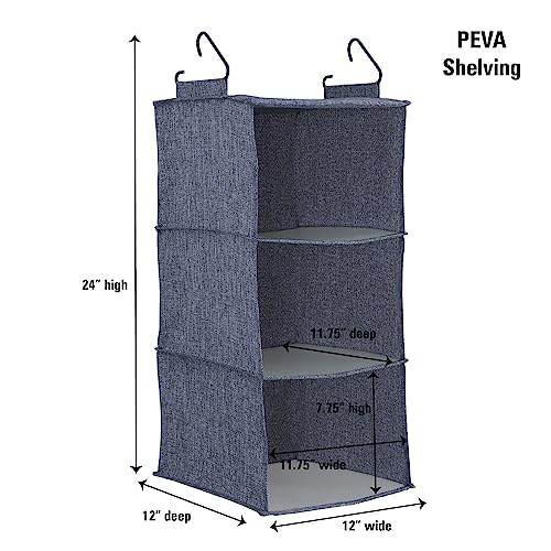 Household Essentials Hanging Cotton Blend Closet Organizer with 3 Storage Shelves, Denim - color: Denim