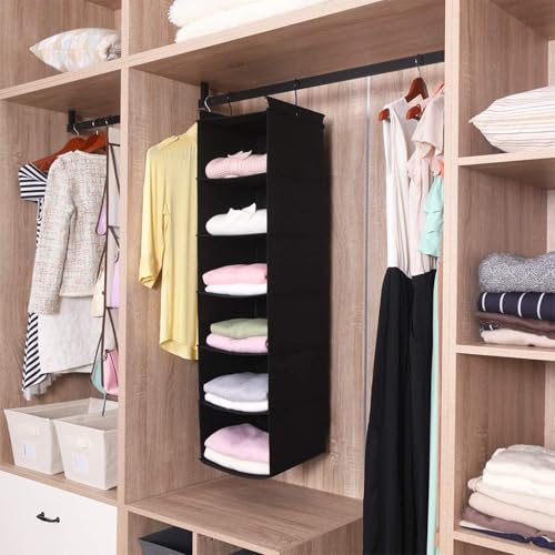 MAX Houser 6 Tier Shelf Hanging Closet Organizer, Closet Hanging Shelf with 2 Sturdy Hooks for Storage, 2 Pack, Foldable (Black) - color: Black-2