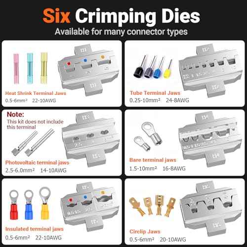 Preciva 6 PCS Crimping Tool Set with 395 PCS Connectors, Ratcheting Wire Crimper Tool for Heat Shrink,Insulated Connectors,Open Barrel,Circlip Terminals,Tube Terminals,Solar Connectors
