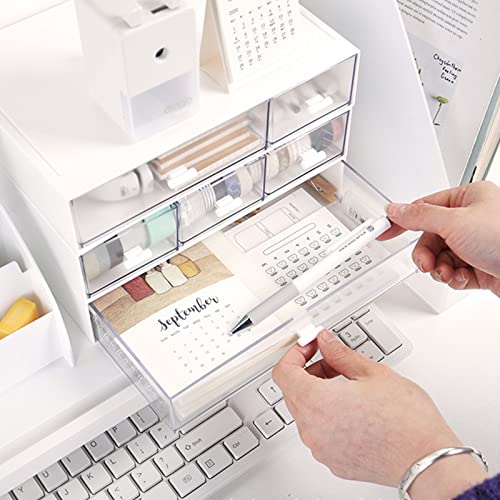 Desk Organizer with Drawers Stackable Storage Drawers, Plastic Compact Desk Storage Box Great for Office School Home Small Space- 1drawers (White) - size: 9*6.5*2inch - 1 Compartment