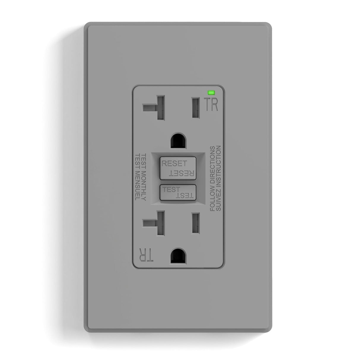ELEGRP GFCI Outlet 20 Amp, Self-Test GFI Electrical Outlet with Thinner Design, TR Tamper Resistant GFCI Receptacle, Ground Fault Circuit Interrupters with Wall Plate, UL Listed, Grey, 1 Pack