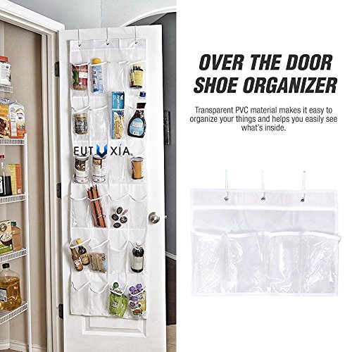 Over the Door 24 Pocket Shoe Organizer Hanging Rack with 3 Steel Hooks, Pack of 3, Breathable Mesh Back with Transparent PVC Pockets. For Closet Kitchen or Organizing Your Room. Space Saver - size: 3 PK