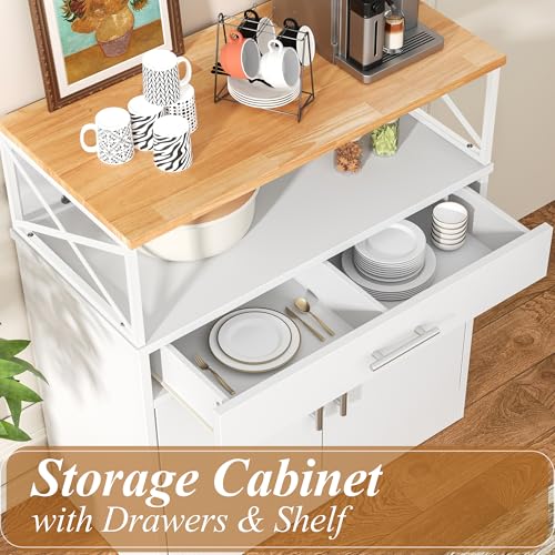 Shintenchi Kitchen Buffet Cabinet with Adjustable Shelf, Modern Kitchen Storage Cabinet,Farmhouse Coffee Bar Cabinet（White） - color: New White, size: 37.6"H