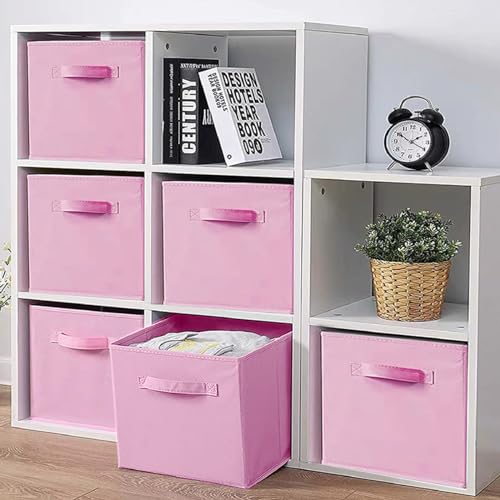 EBIGIC Pink Bins[6 Pack] 9.0"x7.5"x7.5" Small Size Fabirc Foldable Closet Toy Organizer Collapsible Cloth by BIGIC… - color: Pink 6Pack, size: 9”x 7.5”x 7.5”