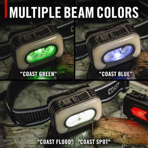 Coast RL35R Voice-Controlled 1100 Lumen Rechargeable LED Headlamp with ARC280¢â Lighting, 4 Color Modes, Rear-Facing Safety Signal, Variable Light Control and USB-C Charge Port