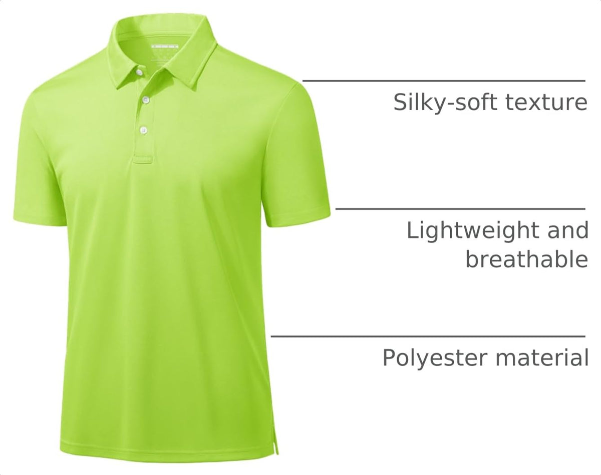 MAGCOMSEN Polo Shirts for Men Dry Fit Lightweight Active Golf Polos Short Sleeve Moisture Wicking Collared Shirt Fluorescent Green