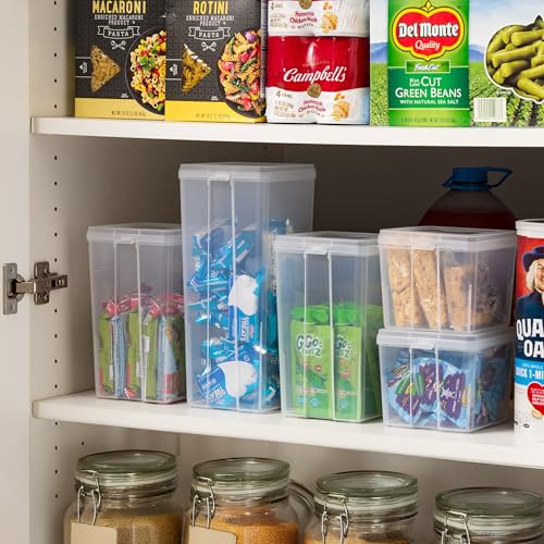 IRIS USA Vertical Plastic Flip Top Storage Containers Bins with Lids for Pantry, Home, Office, Organization, Medium, Stackable Hinged Organizer with Latches, Clear, 10 Pack - size: Medium - 10 Pack