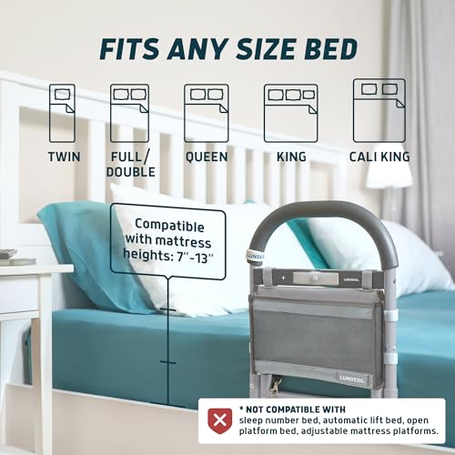 Lunderg Bed Assist Rail for Seniors with Motion-Activated Light & Storage Pocket - Easy to Install Bed Rails for Elderly Adults Safety & Post-Surgery - Helps Reduce Falls & Support Independence - size: 13"